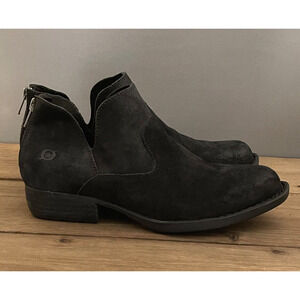 BORN Women's Ankle Booties Size 6.5 Black Distressed Suede Zip Up BR0053709